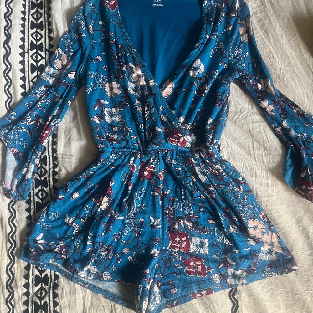 Art Class Floral Blue Romper Kids XS 4/5